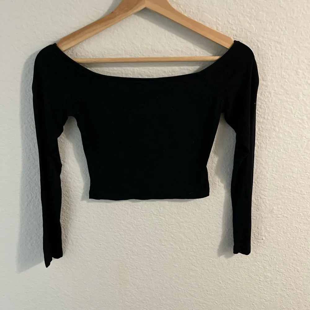 Elegant Black Off-Shoulder Cropped Women's Top XS Super Soft Modal - Picture 6 of 8